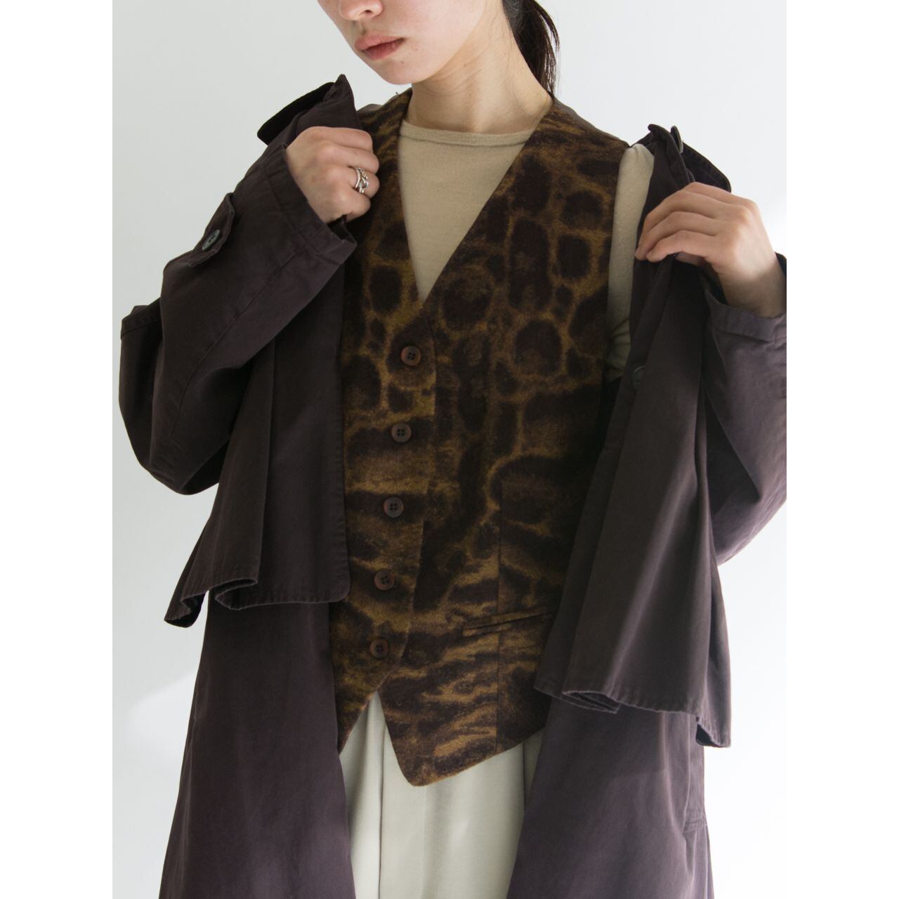 【KENZO JUNGLE】Made in France leopard pattern wool gillet（ケンゾージャングル フランス製レオパード柄ジレ ベスト）1d