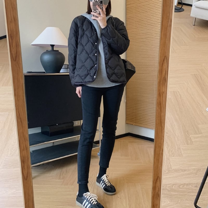 ノーカラー キルティング Vネック 中綿ジャケット ◇3color 204437