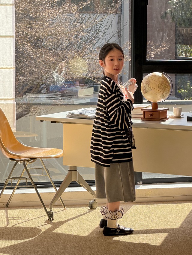 【KID】ソーダストライプ柄薄手前開き長袖カーディガン - 6