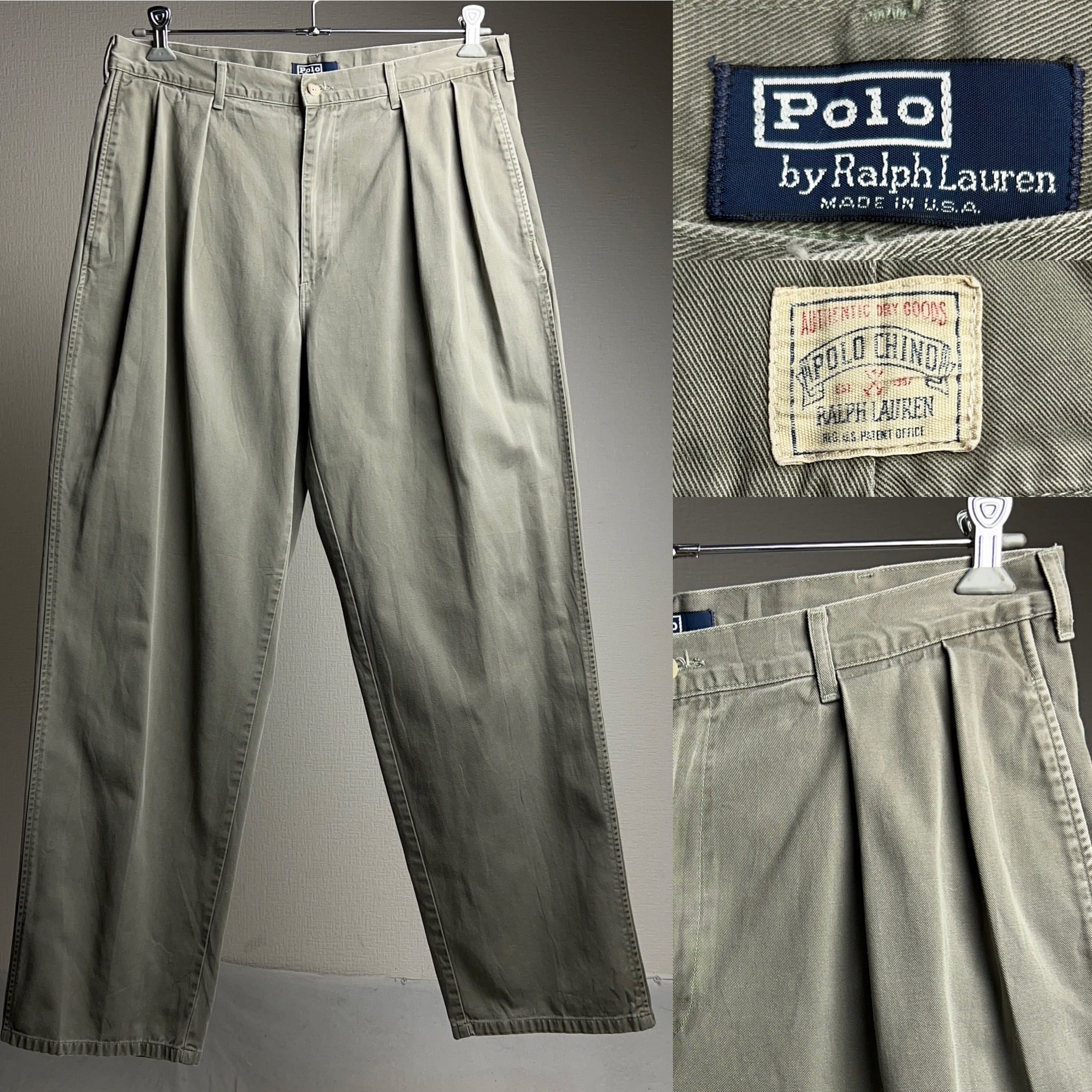 90's “Polo by Ralph Lauren” IN-TUCK Chinos W36 L32 USA製 ラルフローレン ポロチノ チノパン  インタック【0929A129】