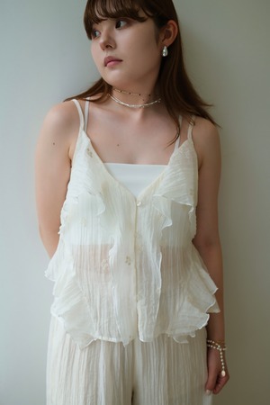 Sheer Floral Crepe Over Camisole　シアー楊柳 小花柄オーバー キャミソール　Ivory