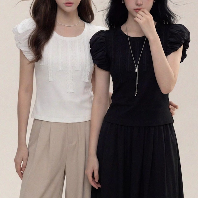 short sleeve balloon sleeve top m1766