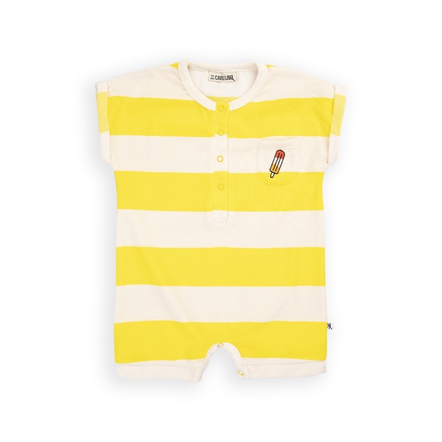 CarlijnQ(カーラインク) ／Stripes yellow - baby jumpsuit with embroidery 24ss