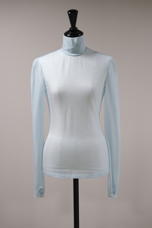 【Mame Kurogouchi】Lamé Jersey High Neck Sheer Top - mintgreen -