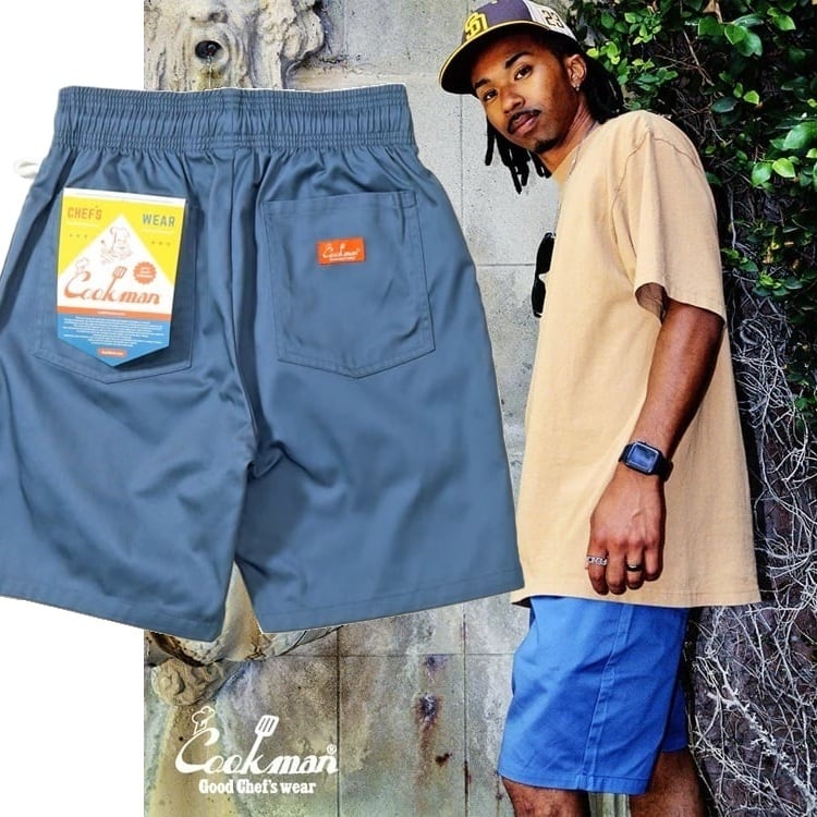 COOKMAN 】Chef Pants Short Air Force Blue クックマン ショート