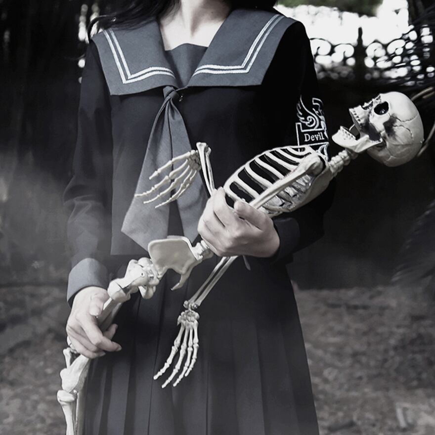 サブカル 服 地雷系 通販 セーラー服 スカート ロング丈 Devil Angel 刺繍 ストリート系闇かわいい