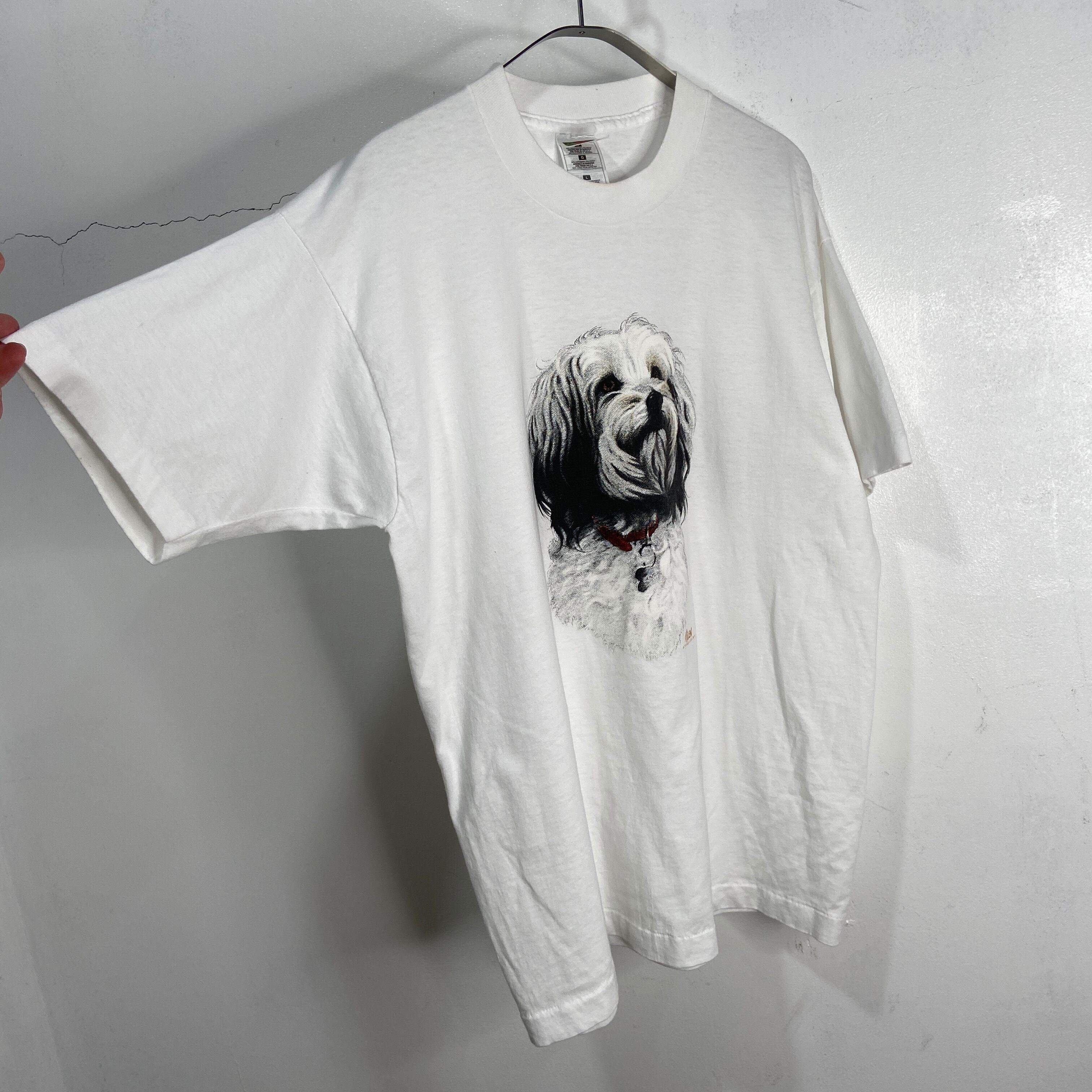 90s FRUIT OF THE LOOM ドッグプリントTシャツ 犬 白 L | 古着屋 Uan