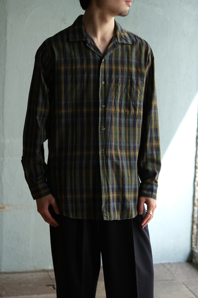 Utah/60-70's "ARROW"cotton check open collar shirt
