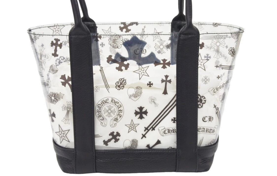 CHROME HEARTS クロムハーツ TOTE MINI VINYL セメタリークロスパッチ付き レザー ビニールミニバッグ ブラック クリア