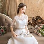 ウエディングドレス ホワイト 光沢サテン タンクトップ 編み上げ