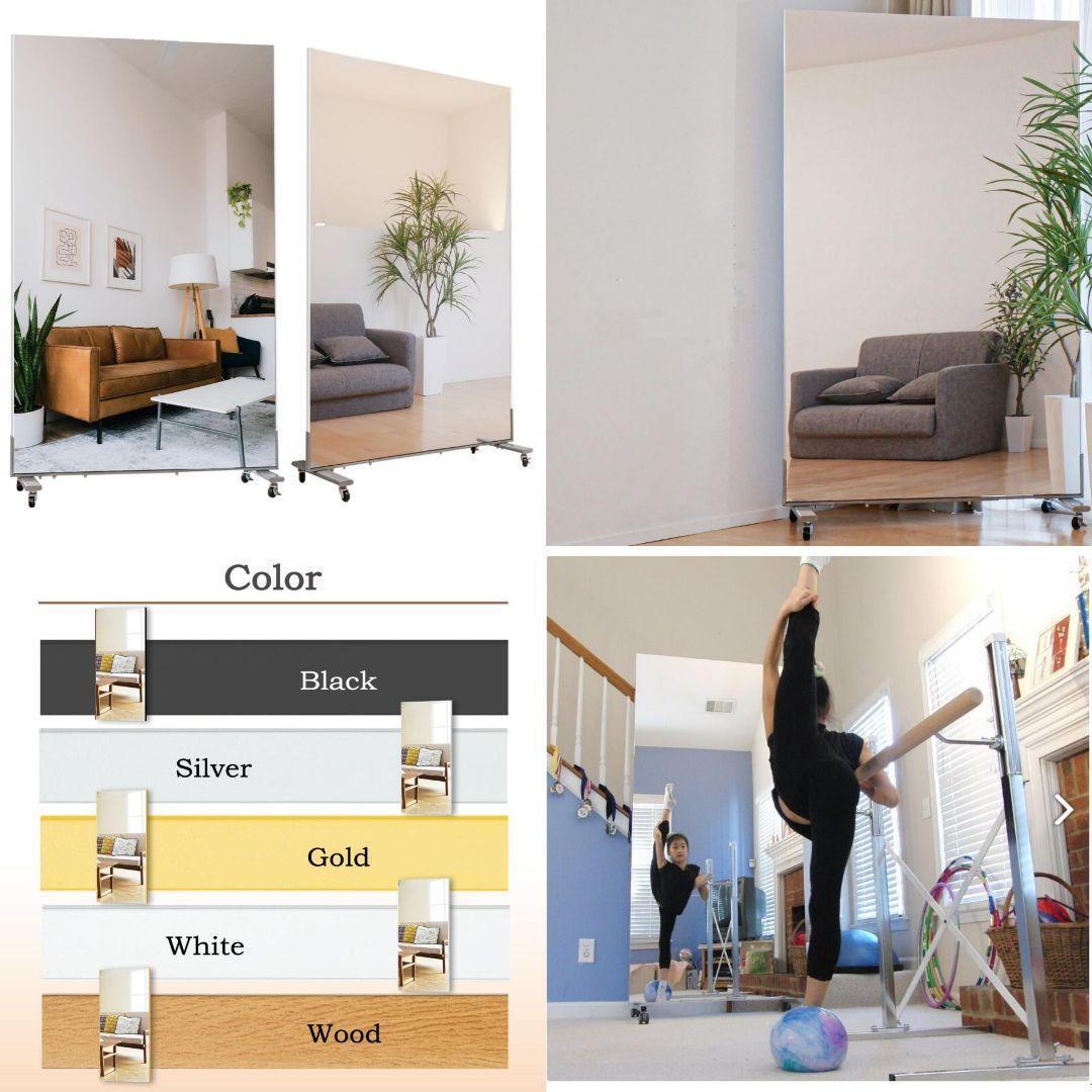 ダンスミラー 割れない鏡 幅100x160 キャスター付き ホワイト 2103