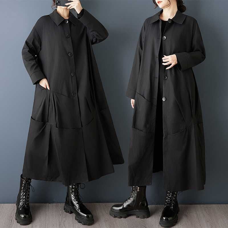 BLACK DESIGN POCKET LONG A-LINE SHIRT COAT 1color M-15841