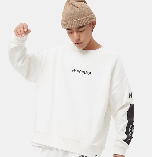 送料無料【HIPANDA ハイパンダ】メンズ クルーネックスウェット トレーナー MEN’S  CREW NECK SWEAT SHIRT / WHITE・BLACK