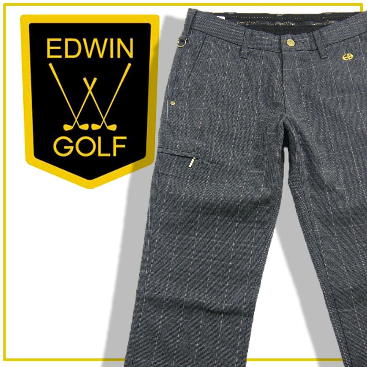 G1939*EDWIN GOLF エドウィンゴルフ☆チェック柄☆パンツ☆赤 水色 EDWIN GOLF ／ エドウィンゴルフ ストレッチ パンツ チェック柄 ゴルフ