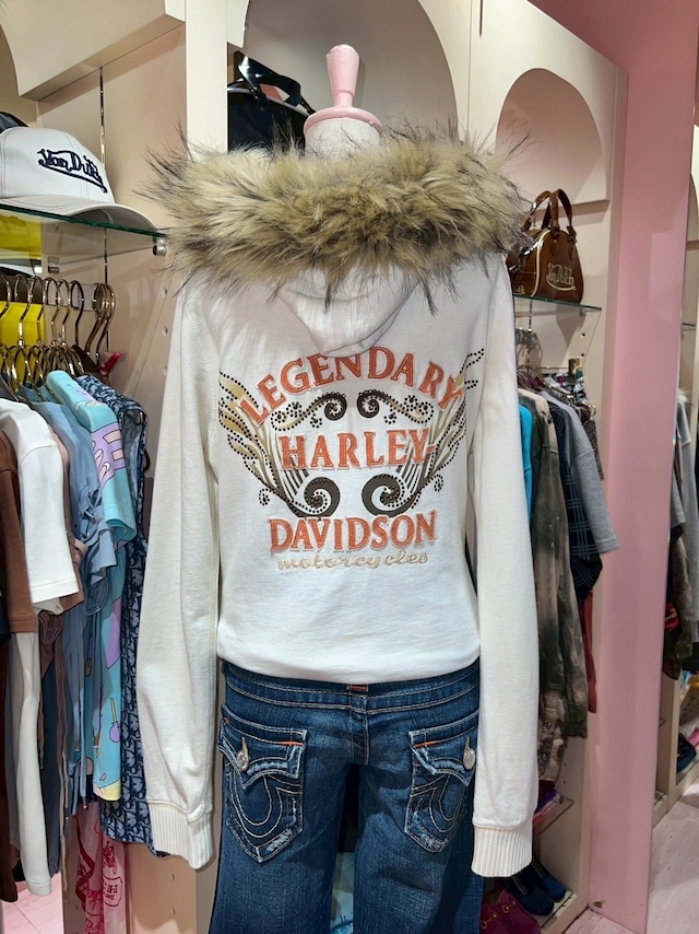 VINTAGE  HARLEY FUR HOODIE       Y2K