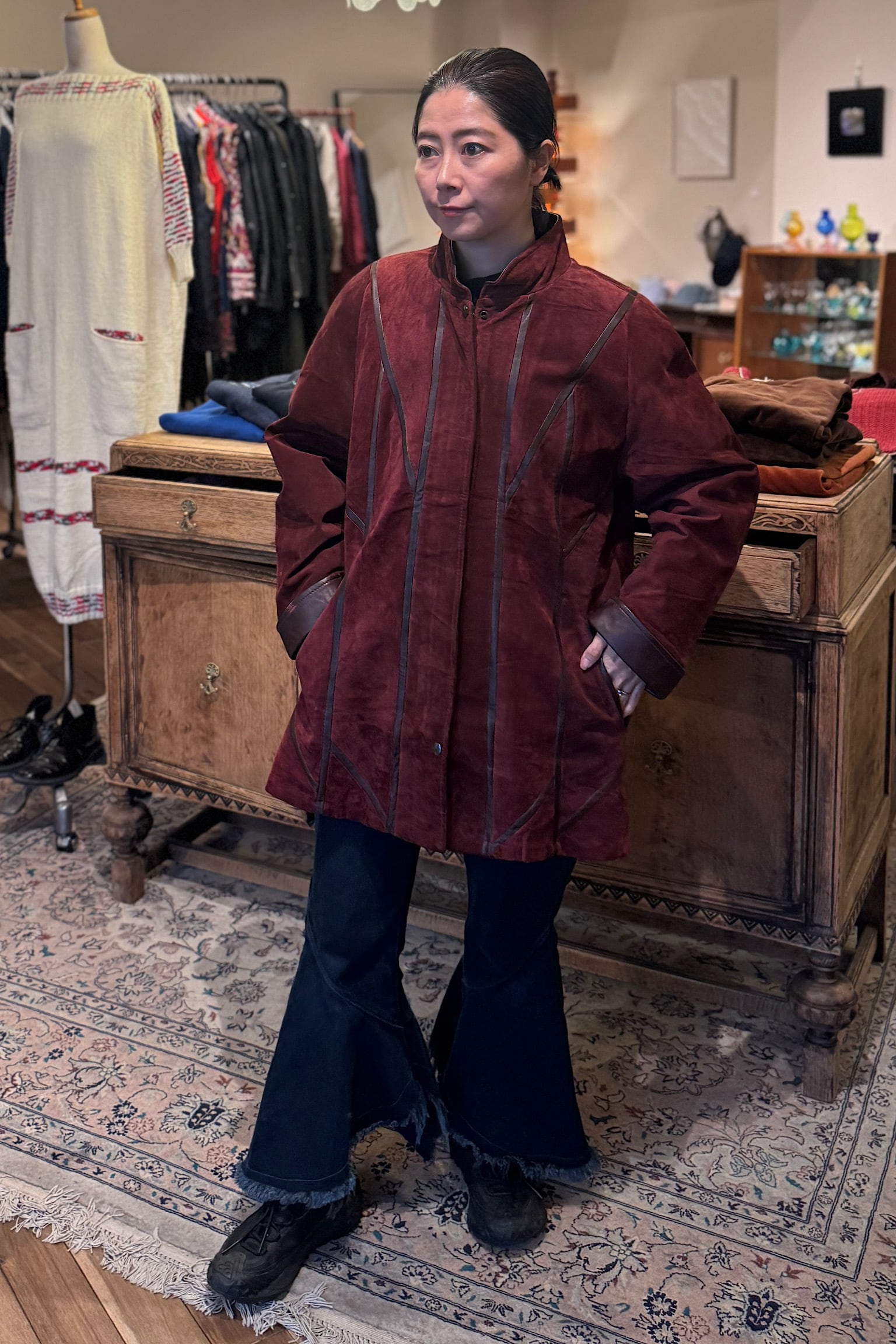 METTINEN バーガンディスエードパッチワークジャケット