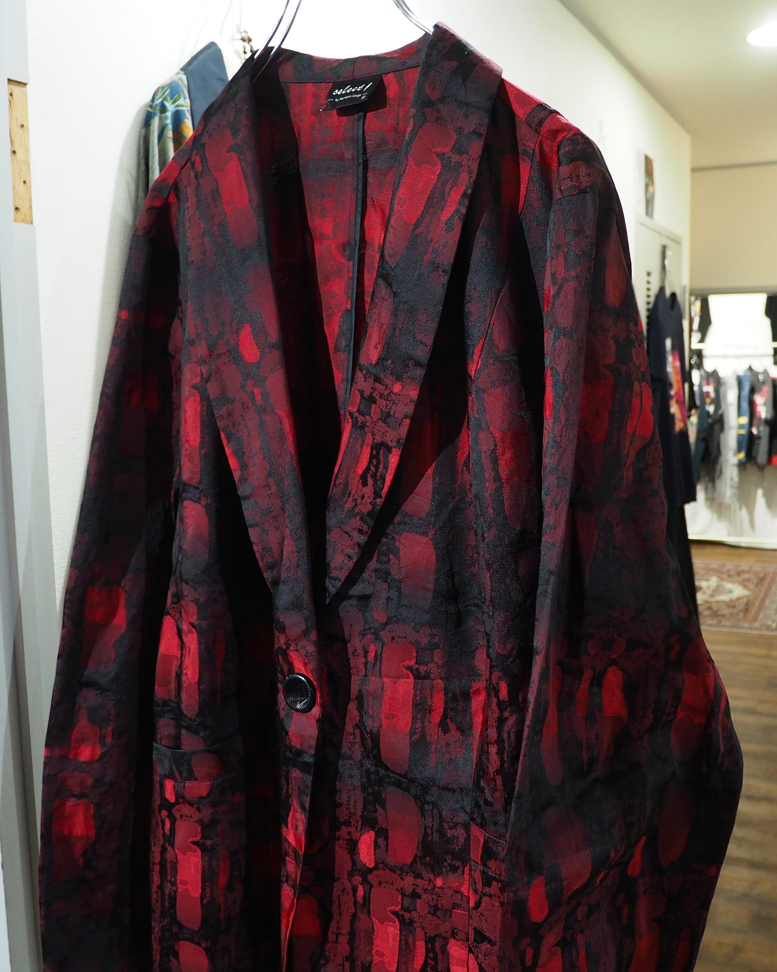 " 深紅 " Scale Embossed pattern Vintage loose Easy Tailored jacket