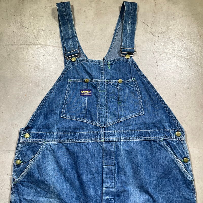 ~60's OSH KOSH B'GOSH オシュコシュ デニムオーバーオール ビッグサイズ W48インチ 裾カットオフ サンフェード 希少  ヴィンテージ BA-1717 RM2136H | agito vintage powered by BASE