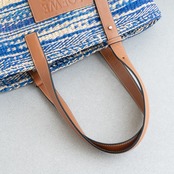 ロエベ パウラズ イビザ バスケットバッグ サイザル ブルー ブラウン レザー