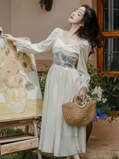 【0115】Waist Flower Switching Long Sleeve Dress