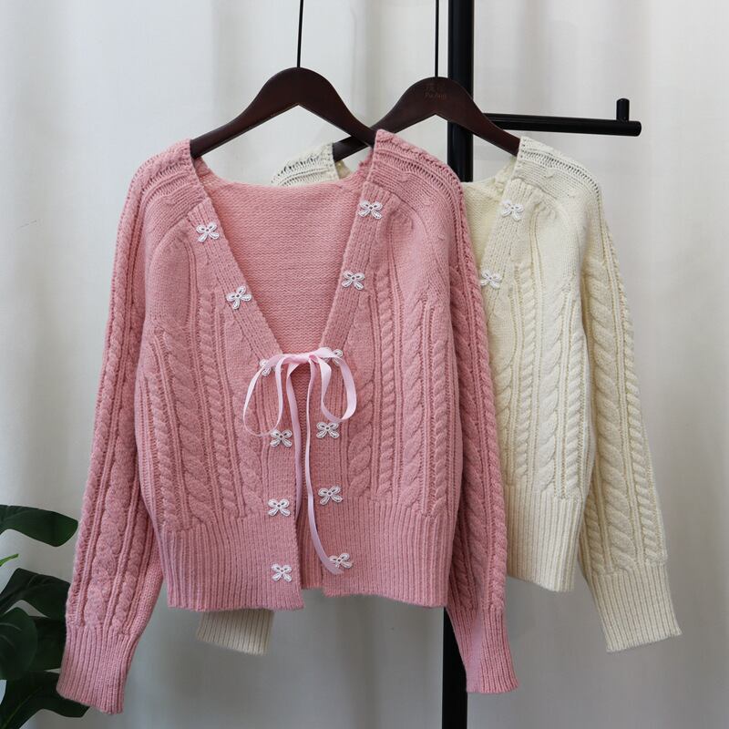 【outer】リボン付きニットカーデ M25494