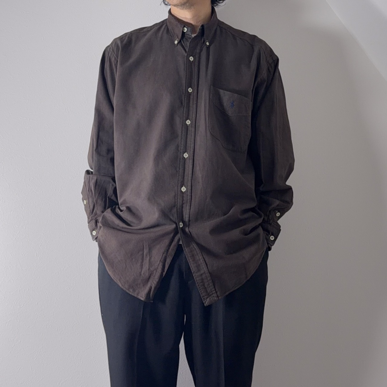 90s Ralph Lauren BIG SHIRT brown [M] 古着 - 17