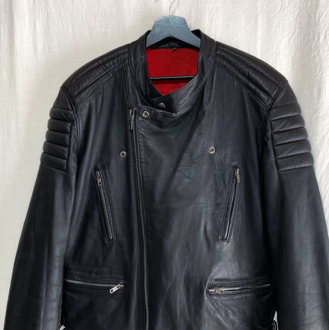 70s ユーロ ヴィンテージ パテッド レザー ライダースジャケット XL 