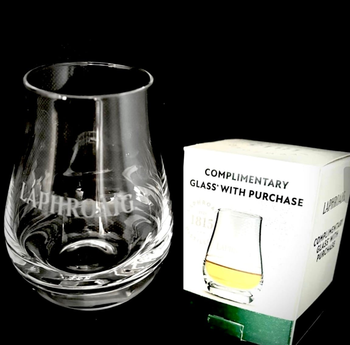 ラフロイグ蒸留所 ロゴエッチング グラス/レシピ箱付/非売品