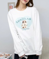 【2025年新作】ビジュー&リボン付き 猫プリント トレーナー アイボリー