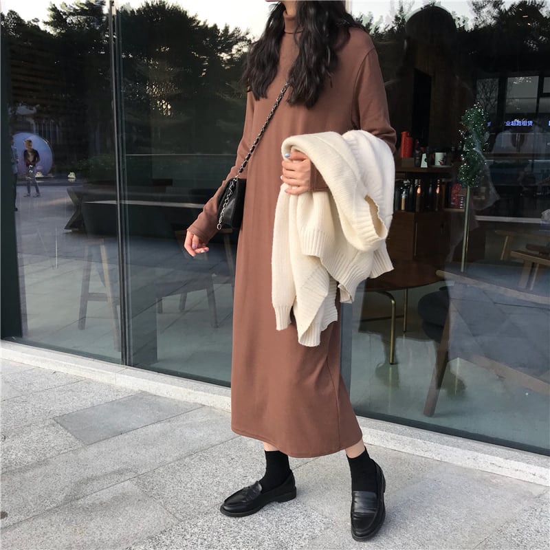 ベルベット ハイネック ロングワンピース ベロア ロング丈 カジュアル