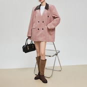 オープンカラー ダブルブレストピンクジャケット H0056