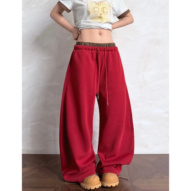 double-waisted checked layered sweatpants　ダブルウエストチェックレイヤードスウェットパンツ　J1748