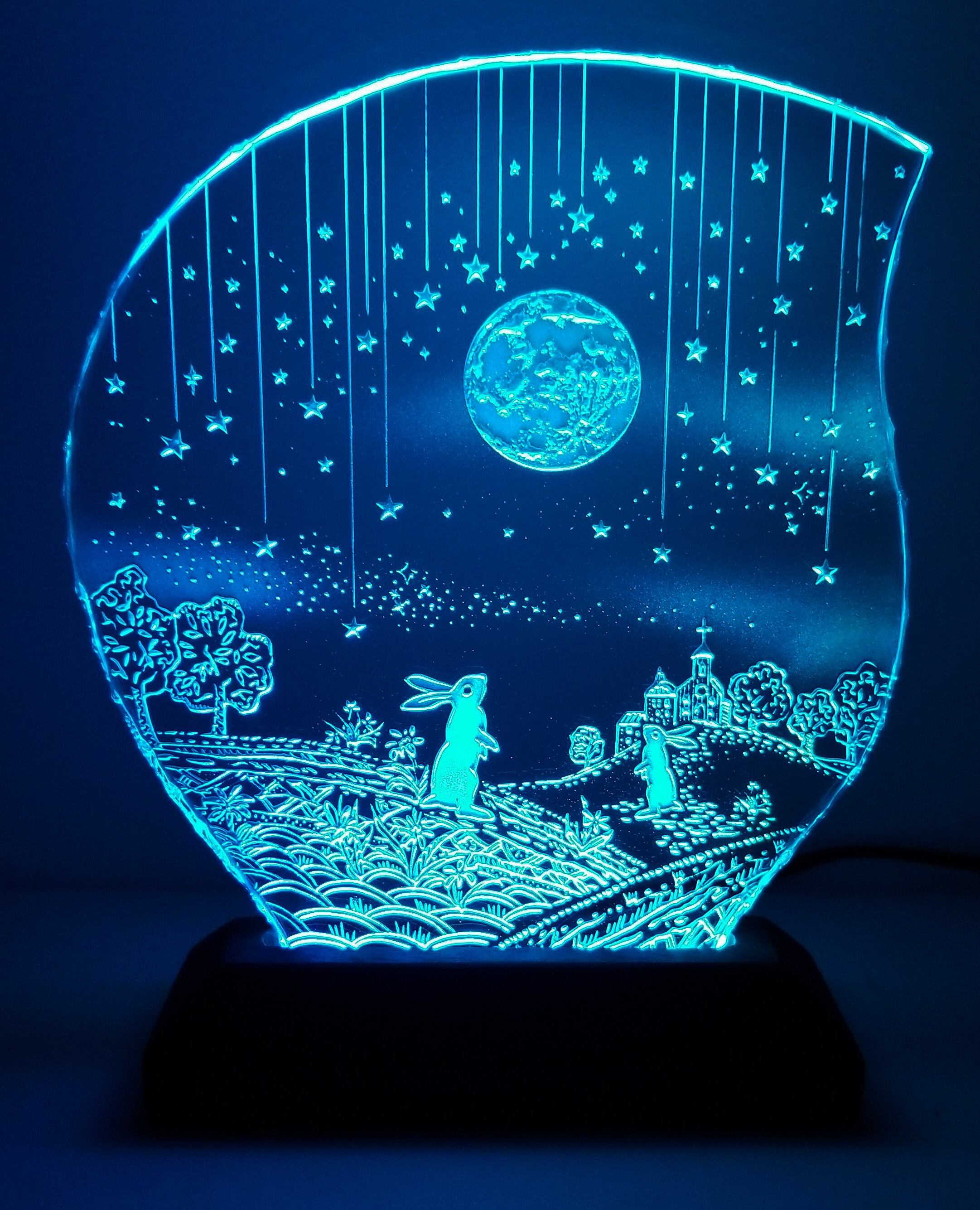 満月とウサギ　アート作品　額縁（黒）つき 満月とウサギ アート作品 額縁（黒）つき 満月とウサギ アート作品