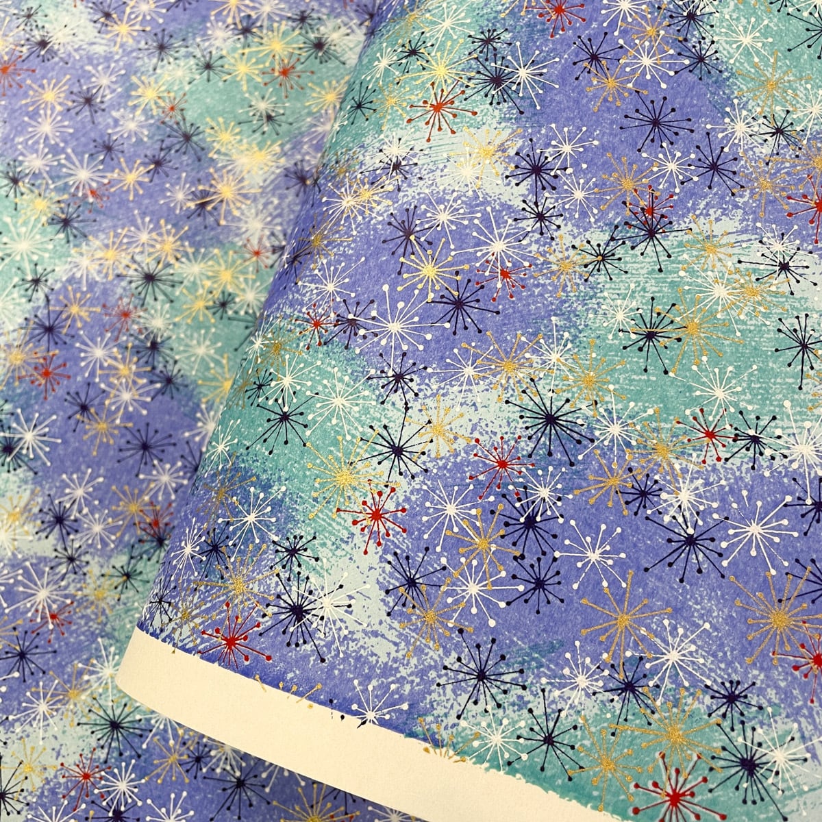 友禅和紙 夜空に花火 線香花火 青 水色 大判 約63x93cm 千代紙 YUZEN