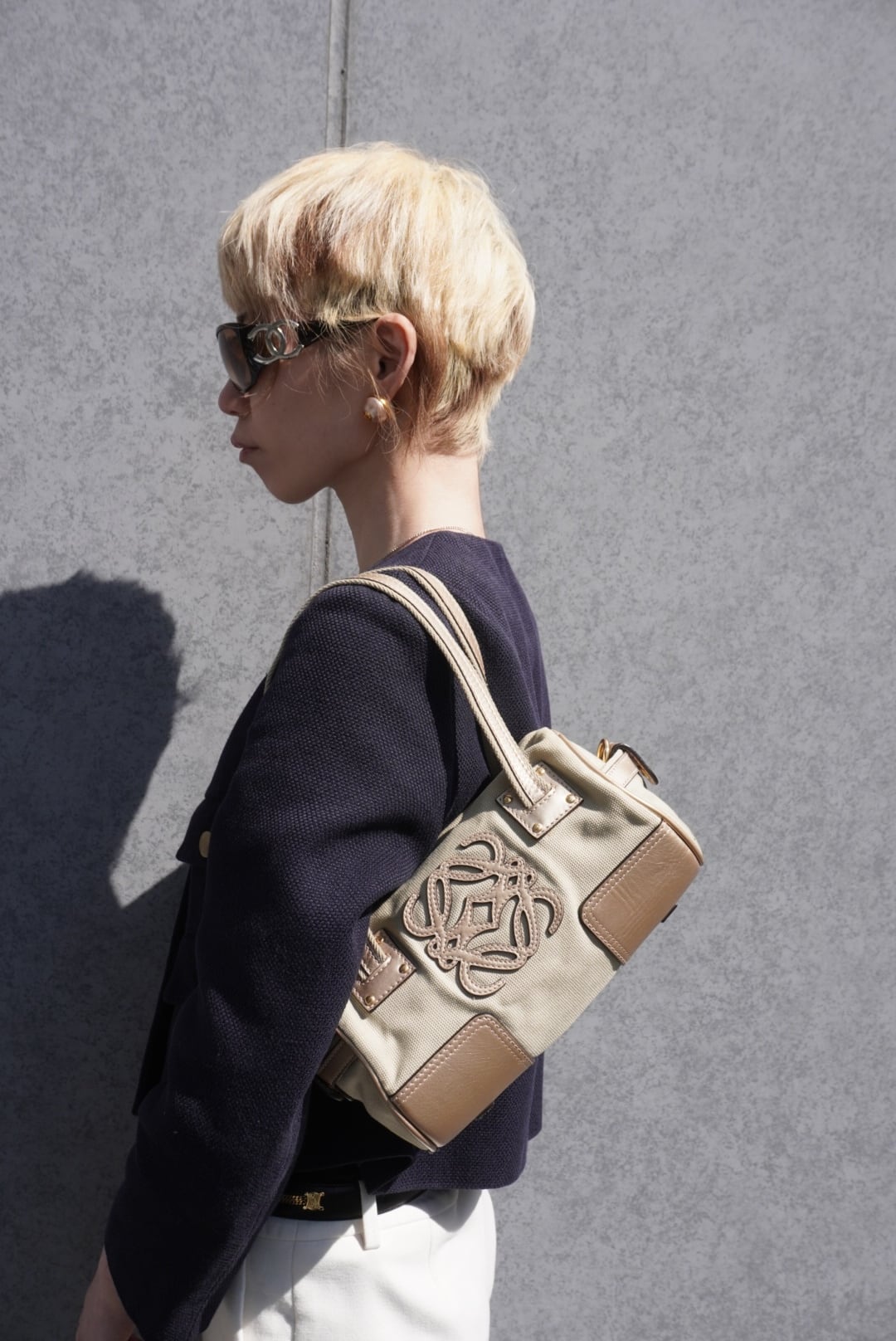 LOEWE ロエベ ボストン ハンドバッグ ステッチ ポーチ付き ベージュ LOEWE ロエベ ハンドバッグ ベージュ アナグラム キャンバス ミニ