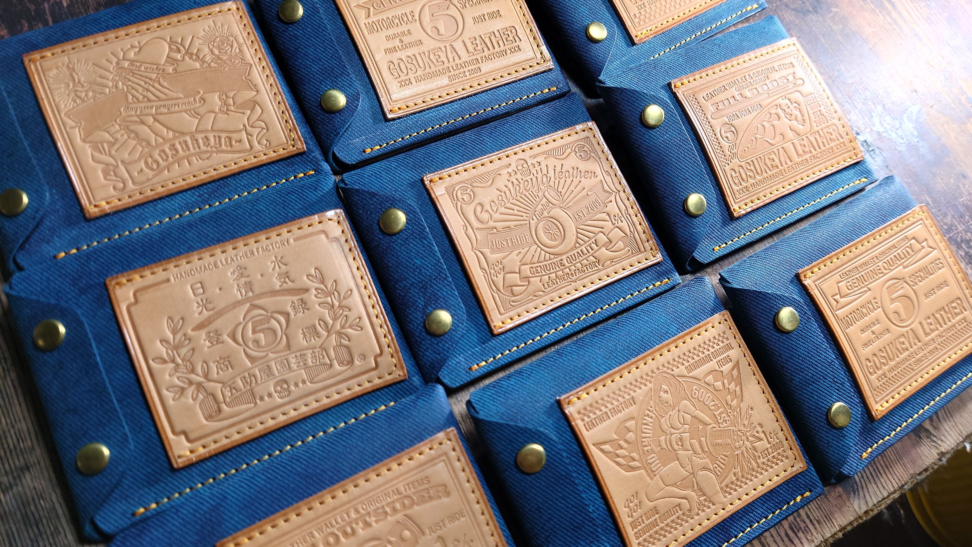 BUTCHER CUSTOM LEATHER 限定 BOXTOTE デニムブルー ライダースミニウォレット改 瀬戸内デニムレザー 真鍮金具 | 五助屋レザー