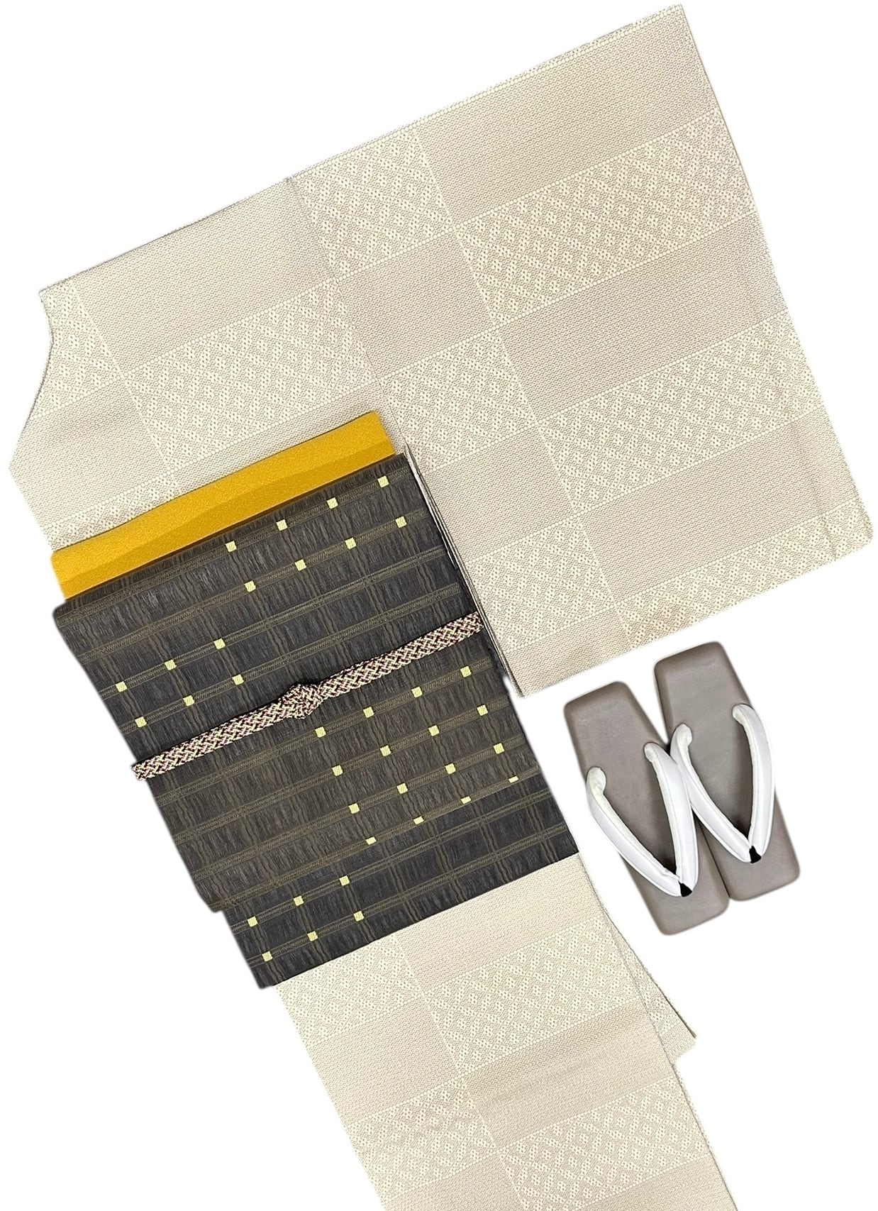 袷 胴抜き 紬 絣の横段 裄67cm 正絹 M ～65.5～68㎝ |