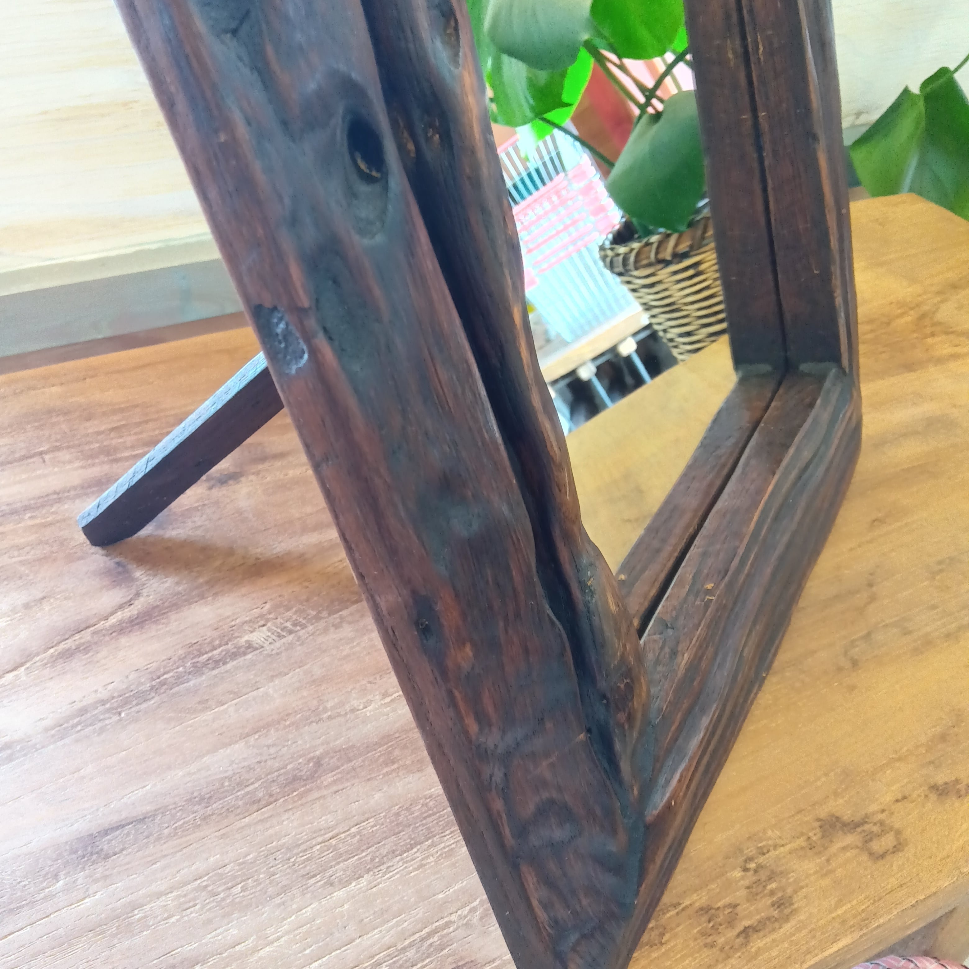 タイ直輸入・廃材チークウッドのヴィンテージミラー 33×40cm | ゴア