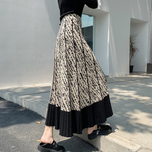 printed long pleated skirt m1102
