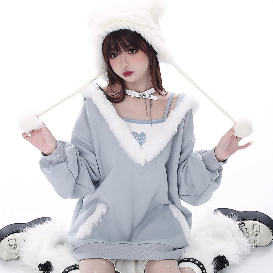 SEASONZ サブカル系 CRAZYGIRL アウター フーディ Vネック フェイク