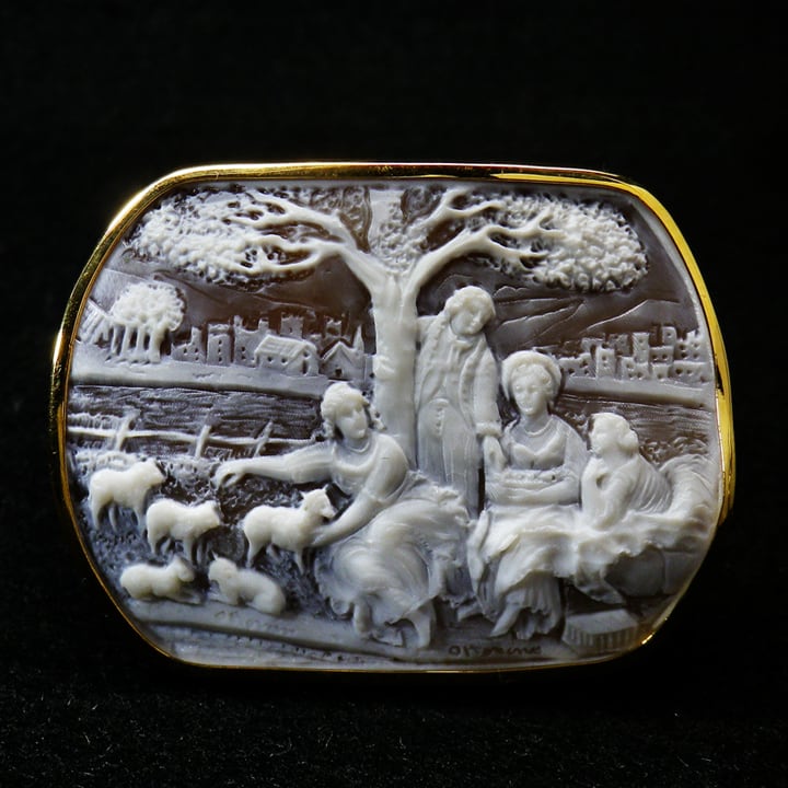 パスクアーレ・オッタヴィアーノ作 ブーシェ画カメオ『羊飼いの贈り物』