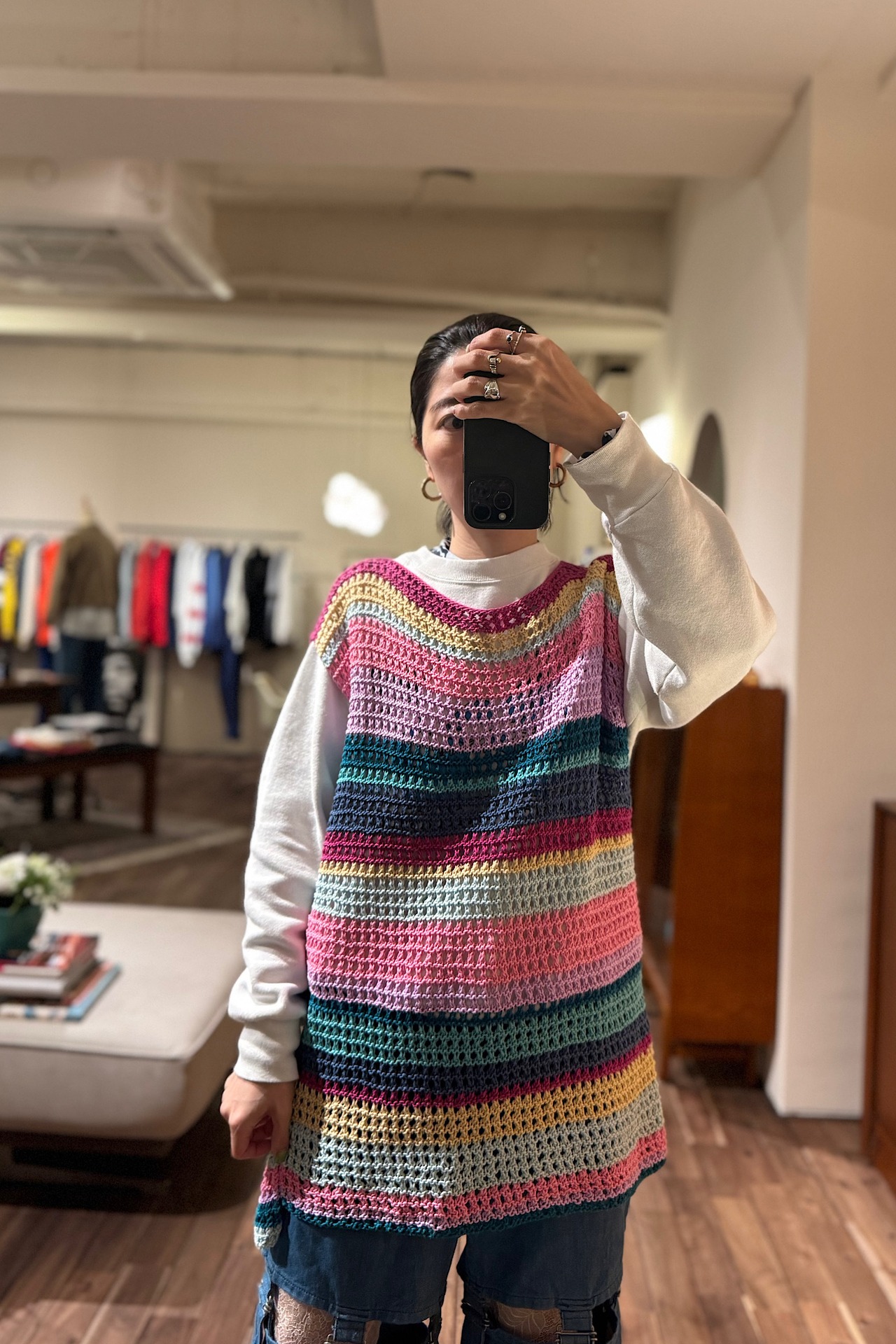 【送料無料】European handmade crochet knit vest dead stock