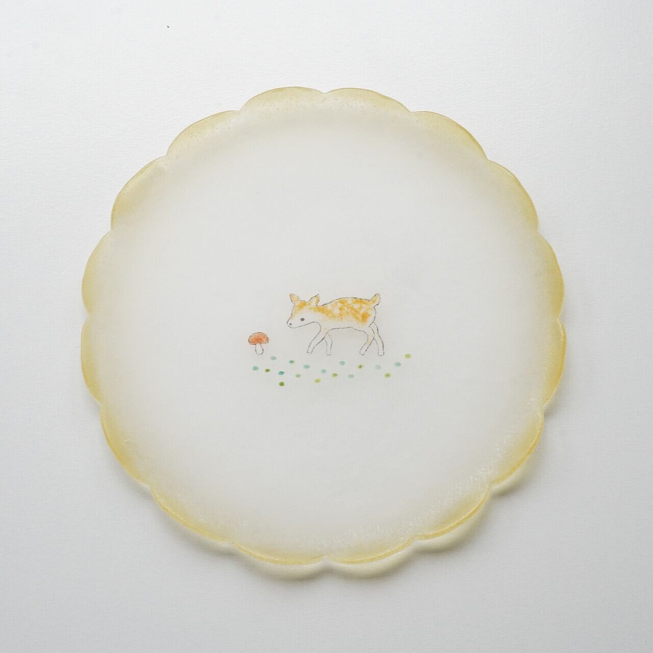 【松本みどり】花縁皿 こじかときのこ A