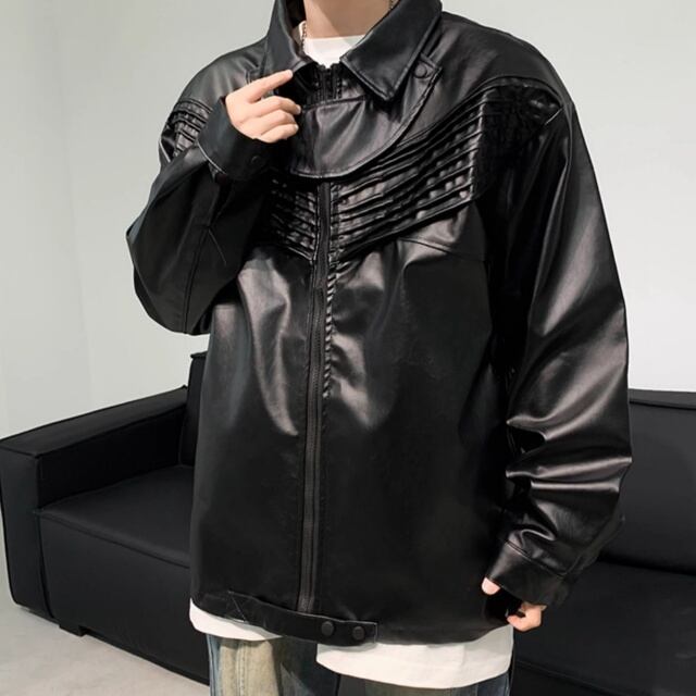 【予約販売】ジャケット レザー メンズ ブラック ショート丈 シック こなれ感 お洒落 かっこいい 韓国 トレンド 春 秋 冬 M/L/XL/2XL