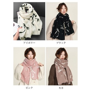 リボン柄 マフラー レディース 秋冬 韓国 防寒 保温 大判 おしゃれ 大人 かわいい きれいめ 通勤 通学 暖かい クリスマス プレゼント ギフト 大人可愛い 大人女子