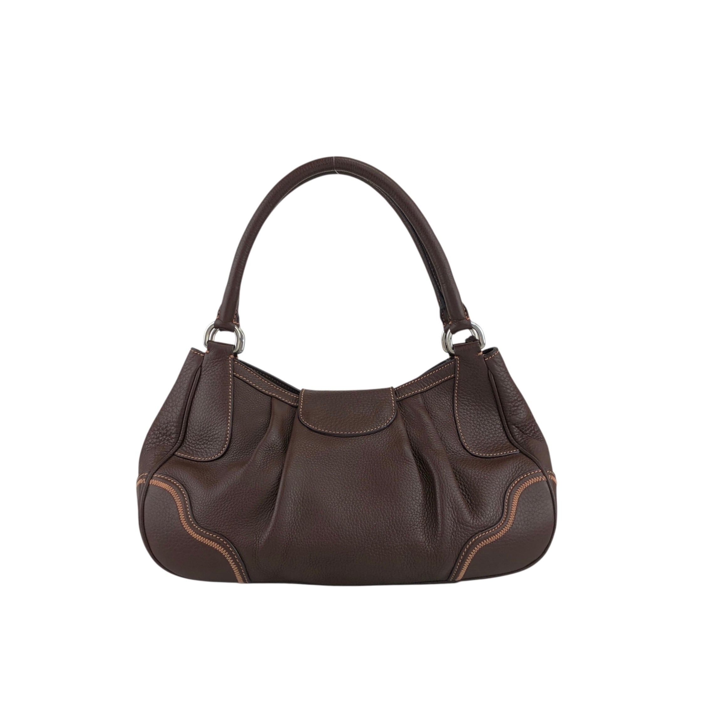 PRADA プラダ ショルダーバッグ ブラウン ロック レザー ホーボー