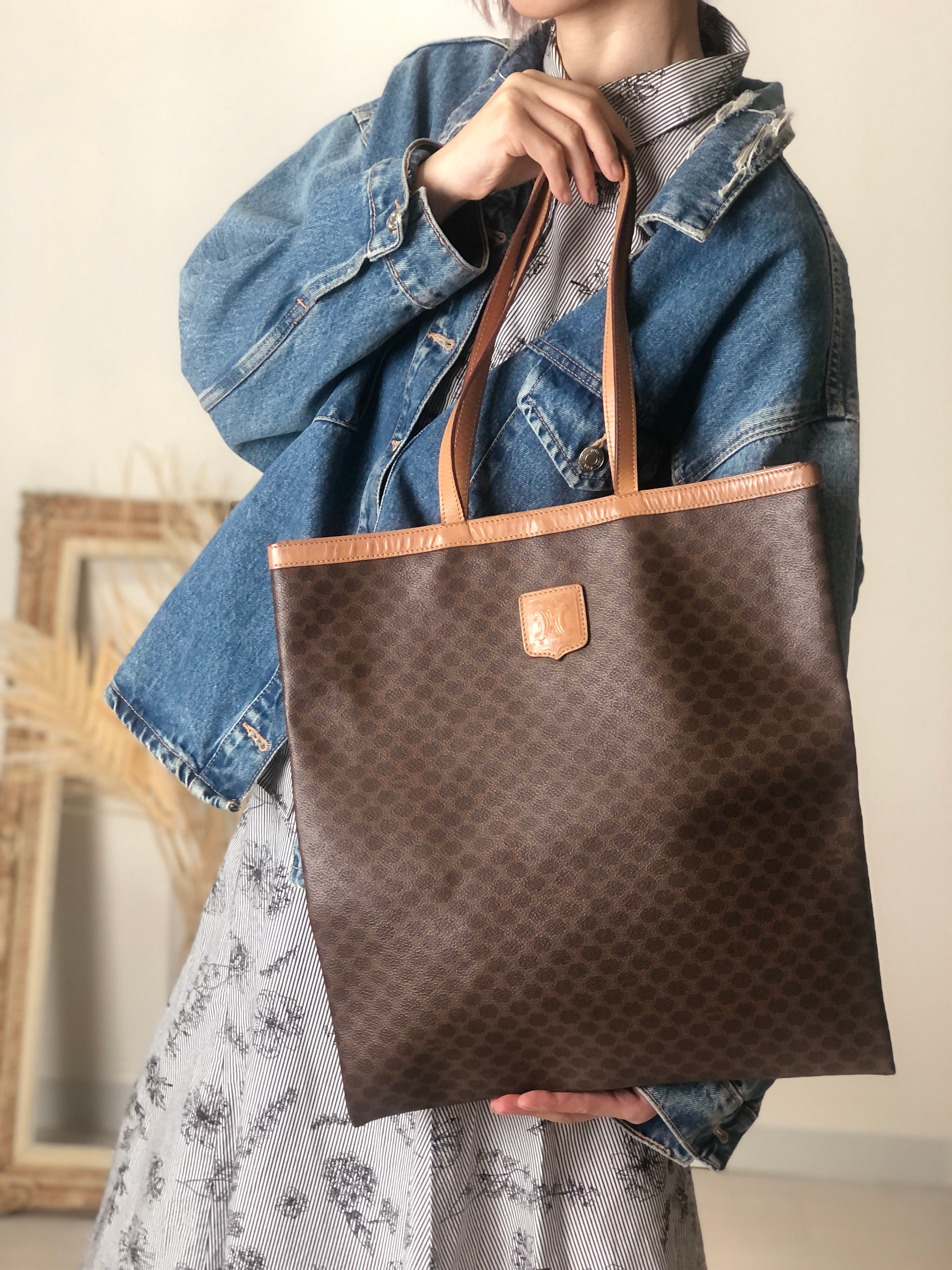 CELINE 巾着型 ショルダーバッグ M13 ヴィンテージ マカダム柄 鑑定済