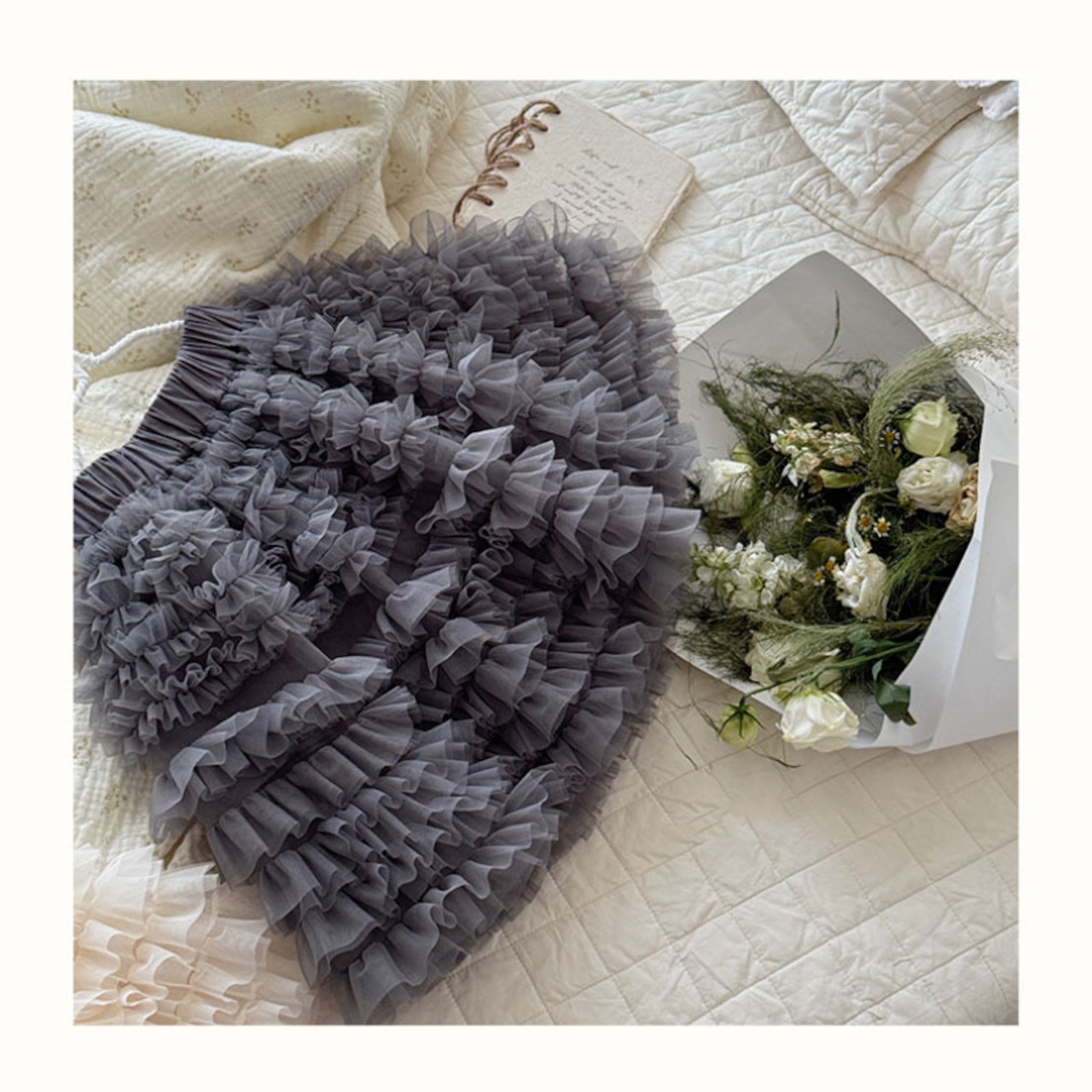 夏ハイウエストチュールスカート