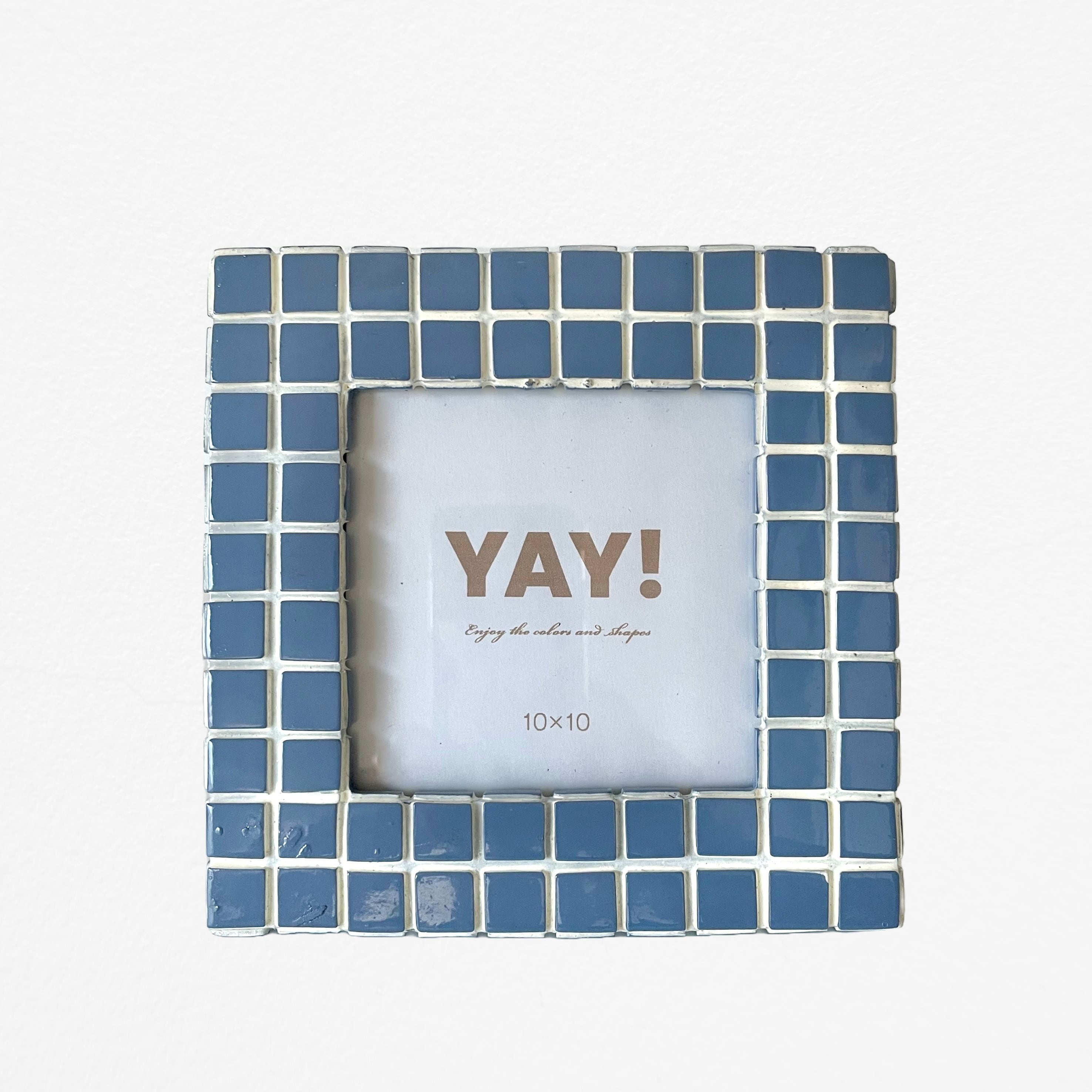 Check Tile square Photo Frame Dusty Blue×White タイル フォト