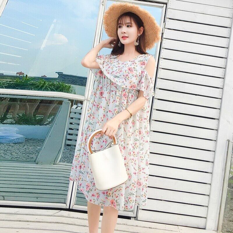 【新作】【送料無料】 オフシューラーフローラルプリントシフォンマタニティナーシングドレスサマーストレートルーズウェア妊婦妊娠 夏物 花柄 AL expec317631474546